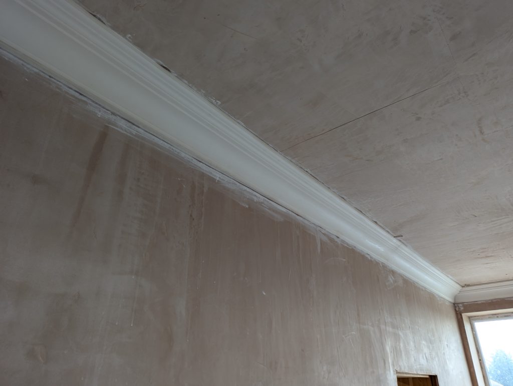 Close up of decorative plaster cornice profile
