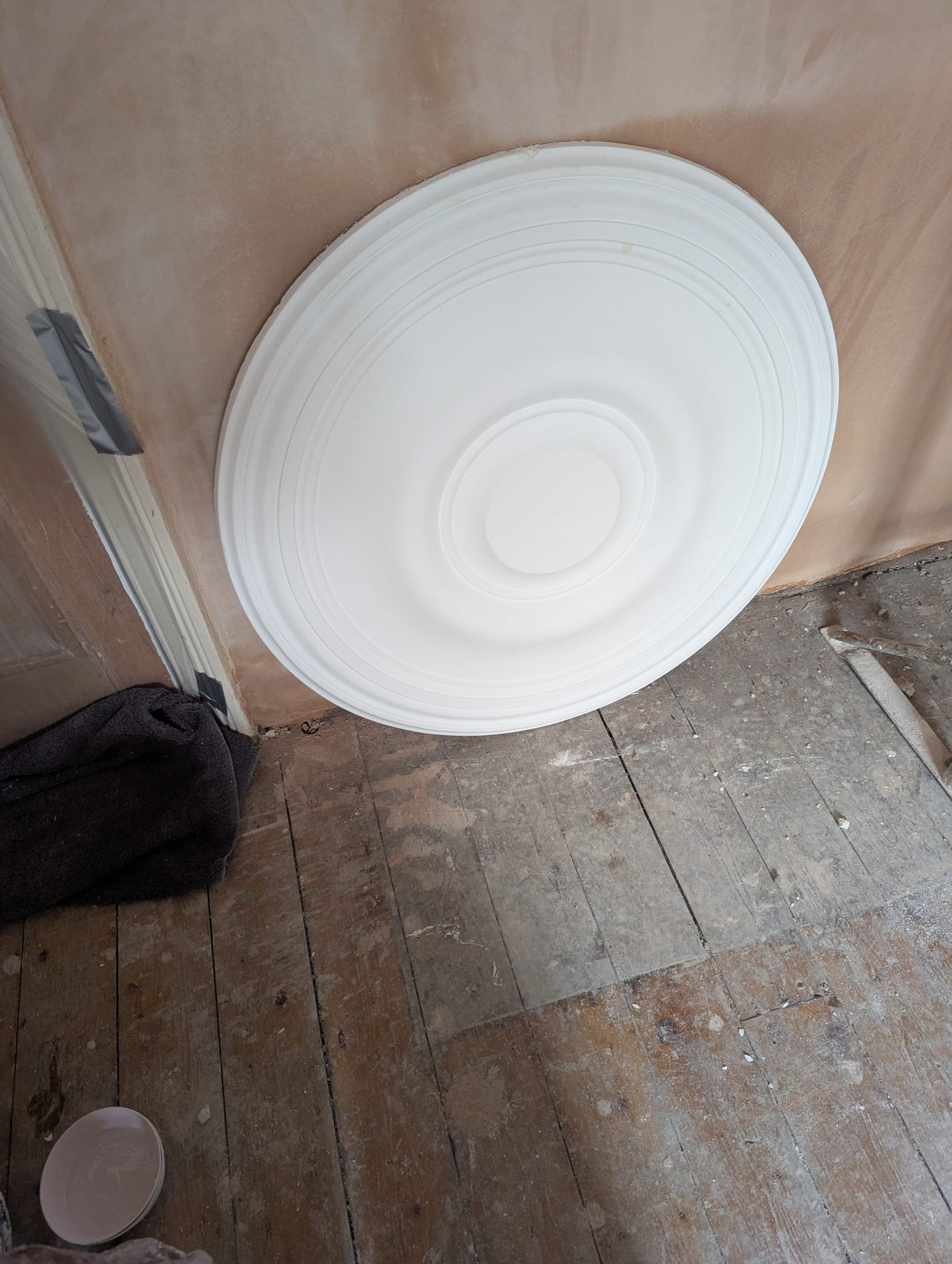 Victorian room prepared for cornice restoration and ceiling rose installation