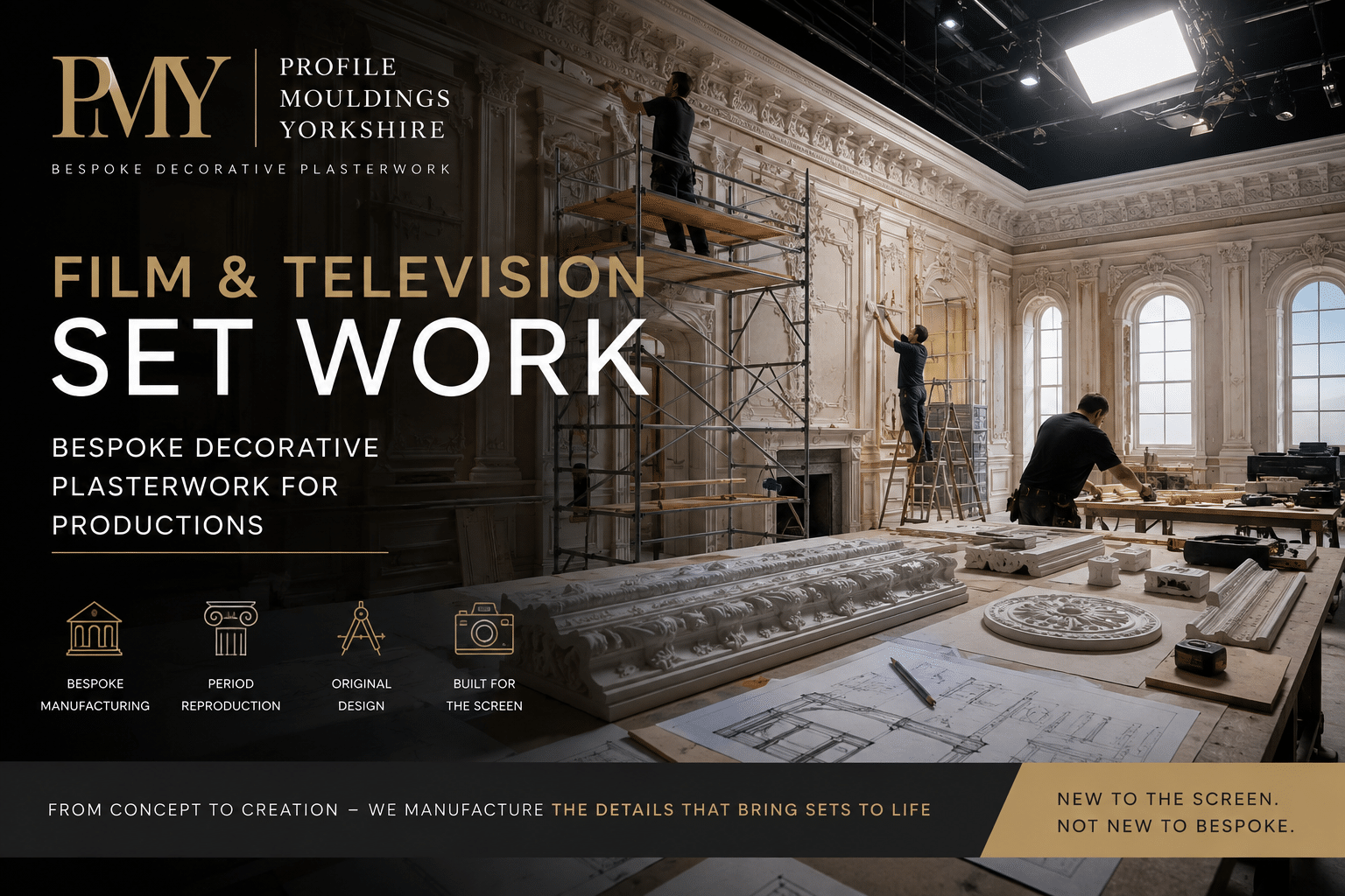 Bespoke decorative plasterwork being manufactured for film and television set design